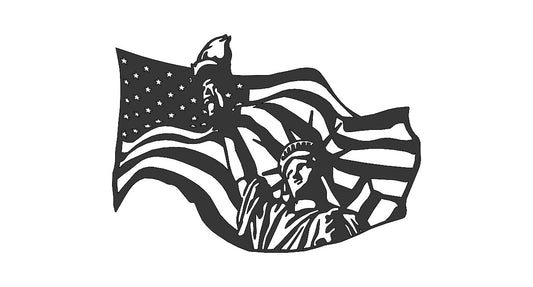 American Flag with Statue of Liberty - 100031